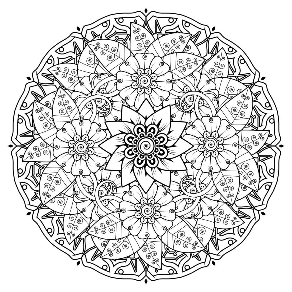 cirkelvormig patroon in de vorm van mandala voor henna, mehndi, tatoeage, decoratie. decoratief ornament in etnische oosterse stijl. kleurboek pagina. vector