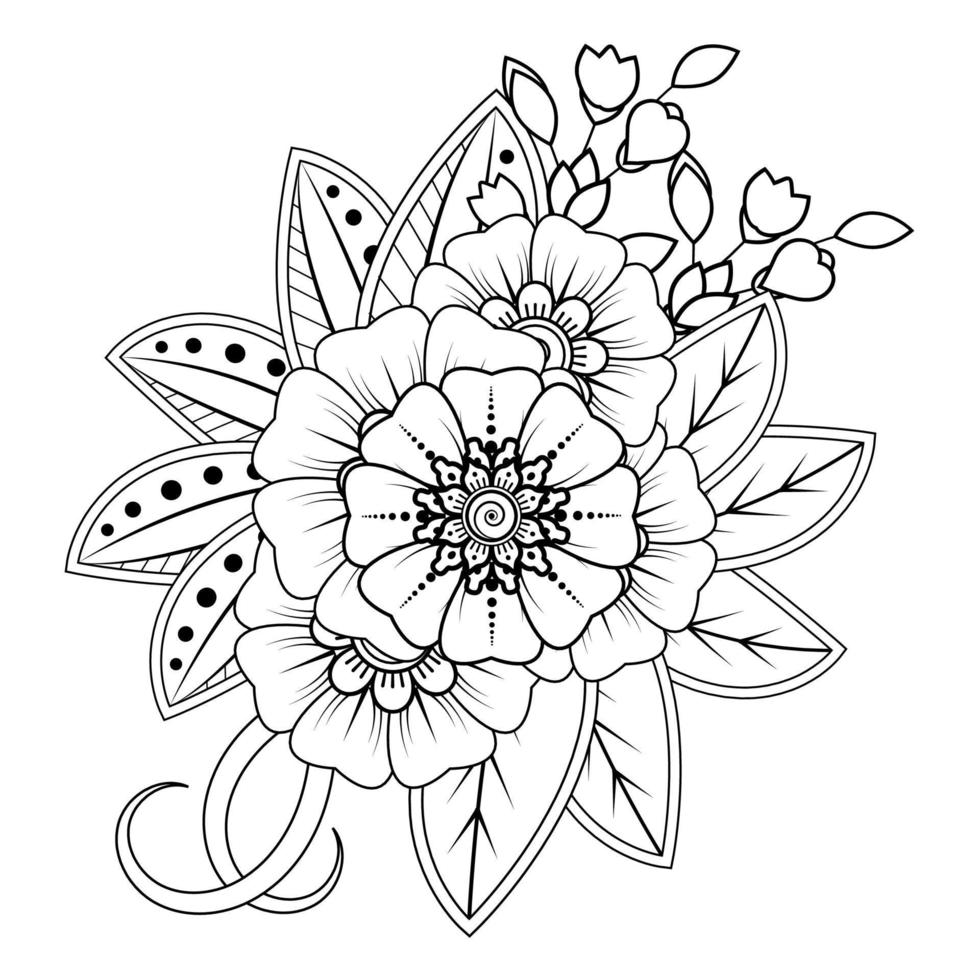 bloemenachtergrond met mehndibloem. decoratief ornament in etnische oosterse stijl. kleurboek. vector