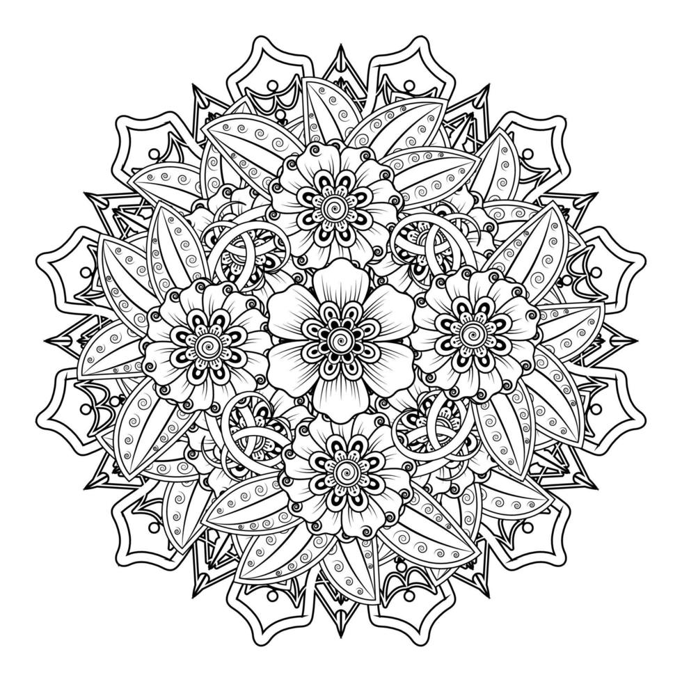 cirkelvormig patroon in de vorm van mandala voor henna, mehndi, tatoeage, decoratie. decoratief ornament in etnische oosterse stijl. kleurboek pagina. vector