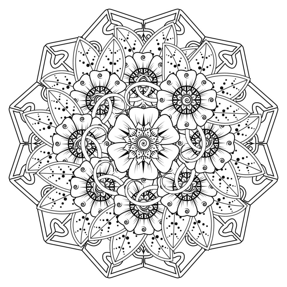 cirkelvormig patroon in de vorm van mandala voor henna, mehndi, tatoeage, decoratie. decoratief ornament in etnische oosterse stijl. kleurboek pagina. vector