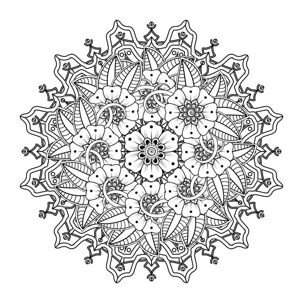 cirkelvormig patroon in de vorm van mandala voor henna, mehndi, tatoeage, decoratie. decoratief ornament in etnische oosterse stijl. kleurboek pagina. vector