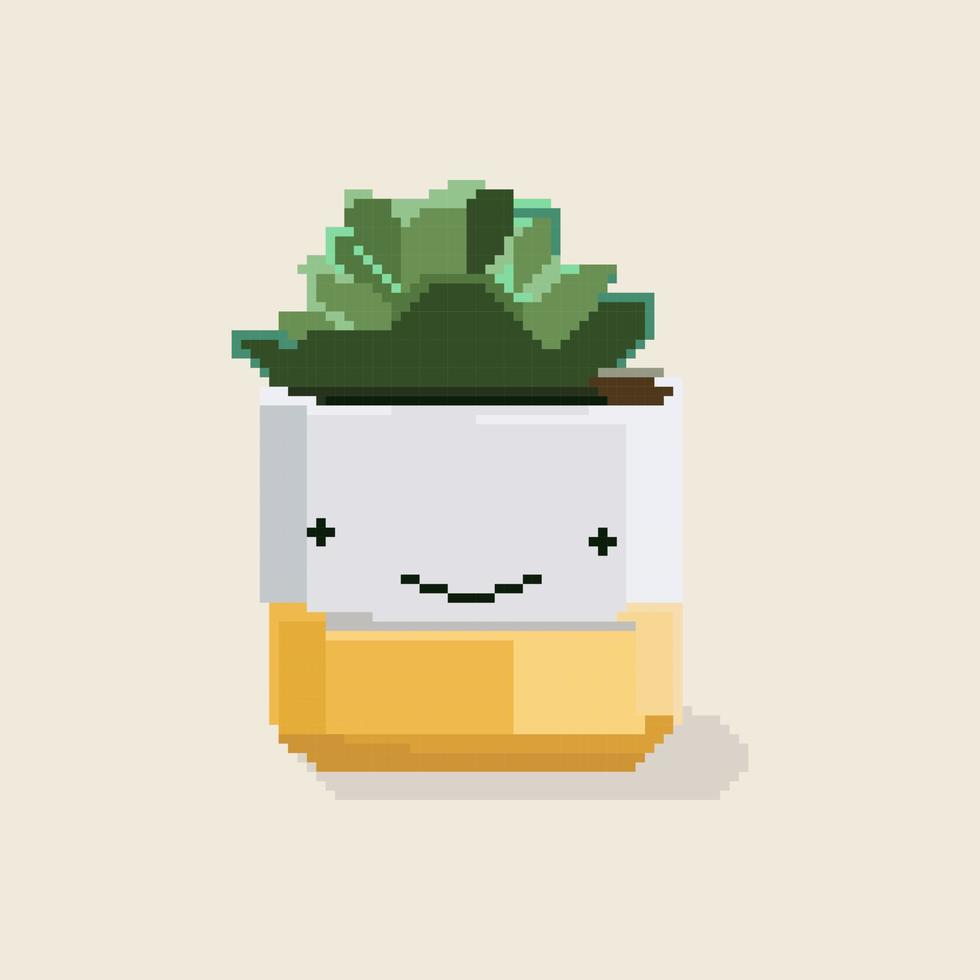 bloem pot met grappig en schattig kamerplant Aan pastel achtergrond. pixel kunst vector illustratie.