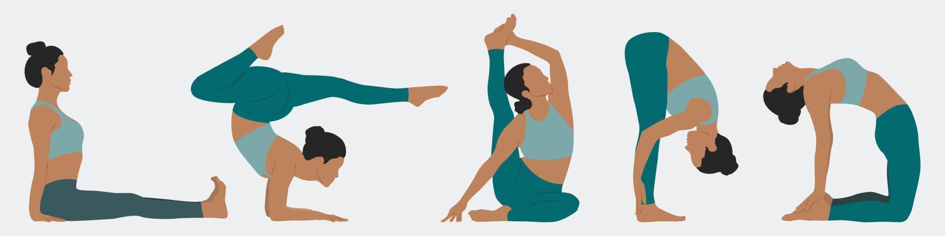 reeks met Dames aan het doen yoga. yoga posities. Dames praktijk yoga. vector illustratie in minimalisme stijl.