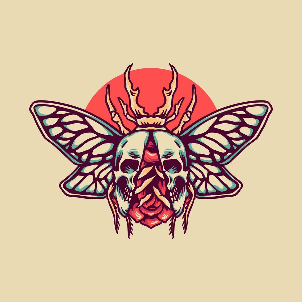 roos schedel insect retro illustratie vector