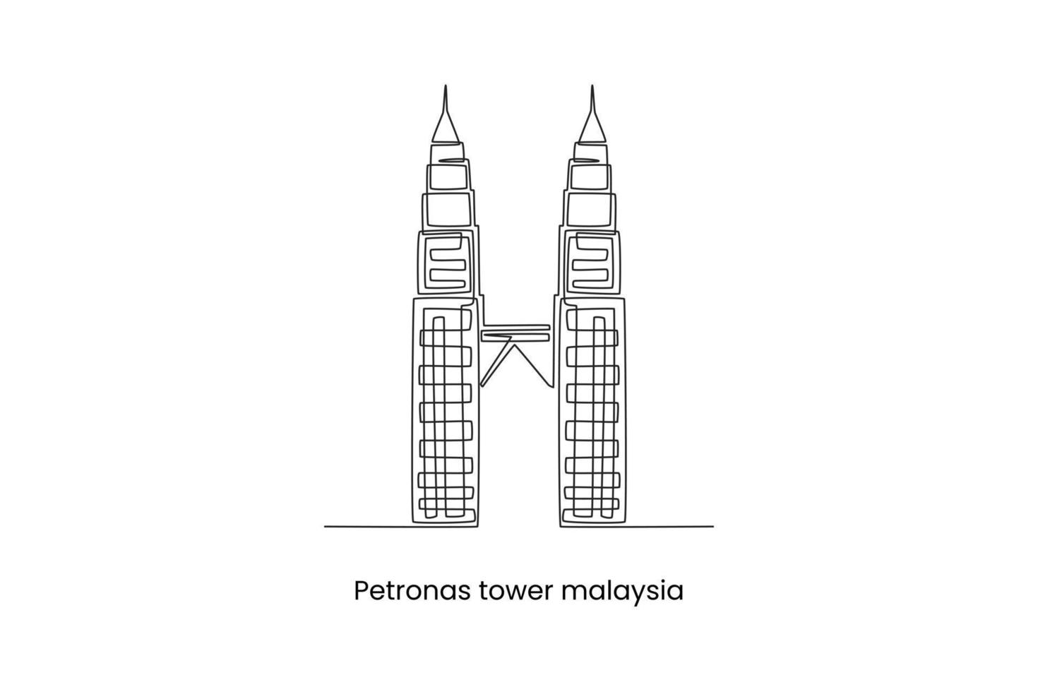 Kuala lomp, Maleisië - augustus 24, 2022 doorlopend een lijn tekening petronas tweeling torens in Kuala lumpur Maleisië. oriëntatiepunten concept. single lijn trek ontwerp vector grafisch illustratie.