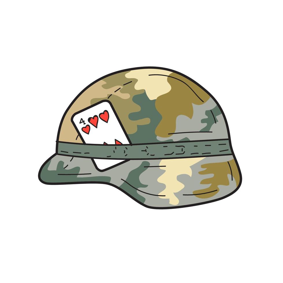 ons leger helm 4 van harten spelen kaart tekening vector