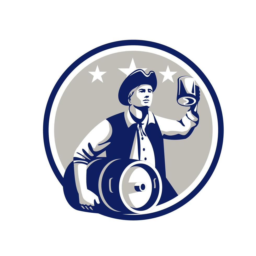 Amerikaans patriot dragen bier vaatje cirkel retro vector