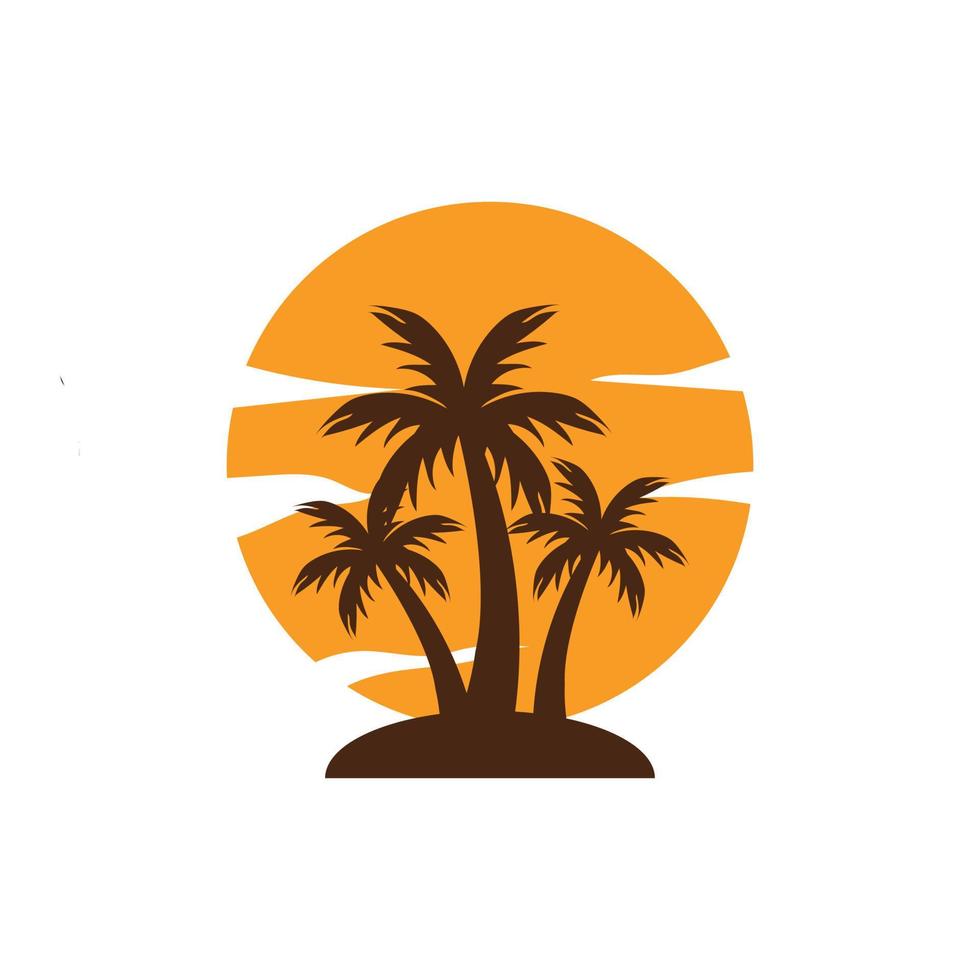illustratie van zonsondergang en kokosnoot bomen, vector ontwerp dat is heel geschikt voor websites, logo's, spandoeken, appjes, pictogrammen enz