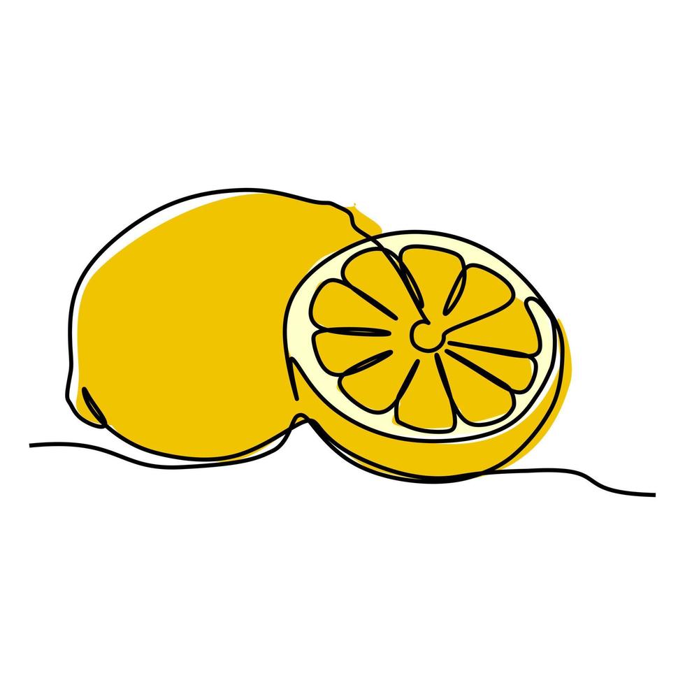 single doorlopend lijn tekening van citroen fruit plak. gemakkelijk vlak kleur hand- getrokken stijl vector illustratie voor natuurlijk en gezond leven concept