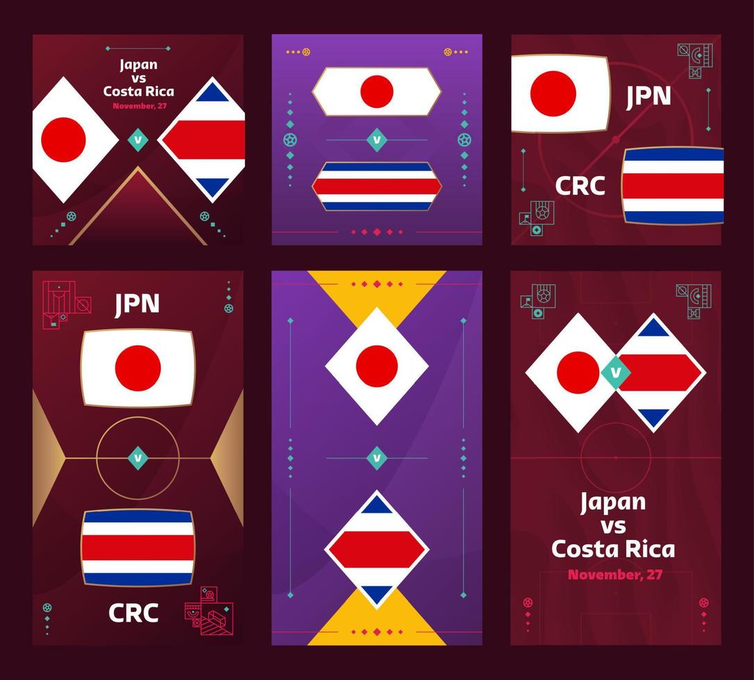 Japan vs costa rica wedstrijd. wereld Amerikaans voetbal 2022 verticaal en plein banier reeks voor sociaal media. 2022 Amerikaans voetbal infografisch. groep fase. vector illustratie Aankondiging