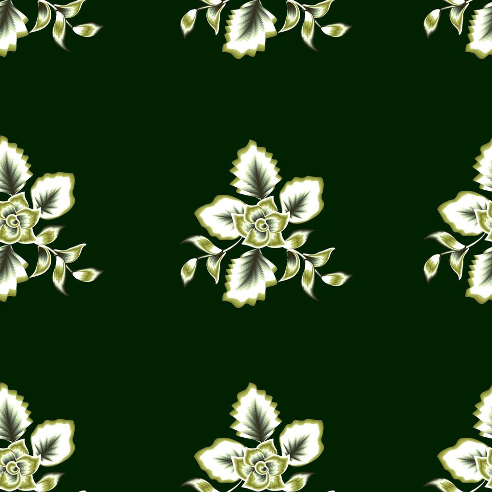 botanisch naadloos tropisch patroon met groen planten bladeren en abstract bloemen gebladerte Aan donker achtergrond. natuur behang. bloemen achtergrond. decoratie vector ontwerp. het drukken en textiel