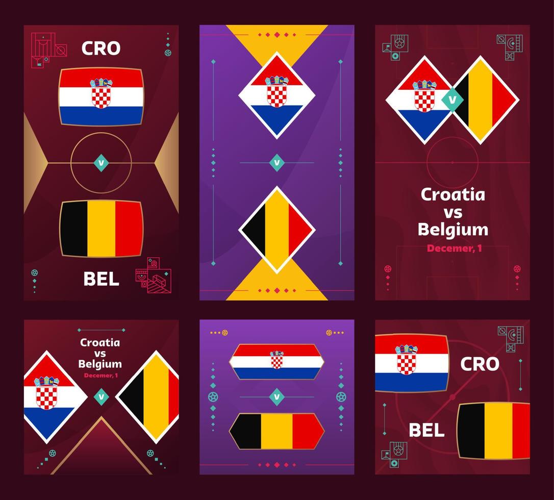 Kroatië vs belgie wedstrijd. wereld Amerikaans voetbal 2022 verticaal en plein banier reeks voor sociaal media. 2022 Amerikaans voetbal infografisch. groep fase. vector illustratie Aankondiging