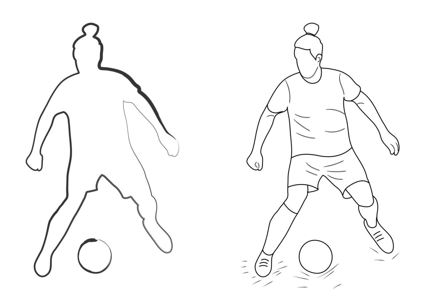 schetsen tekening, silhouet schets, sportman voetballer in bal spel. lijn stijl en borstel beroertes vector