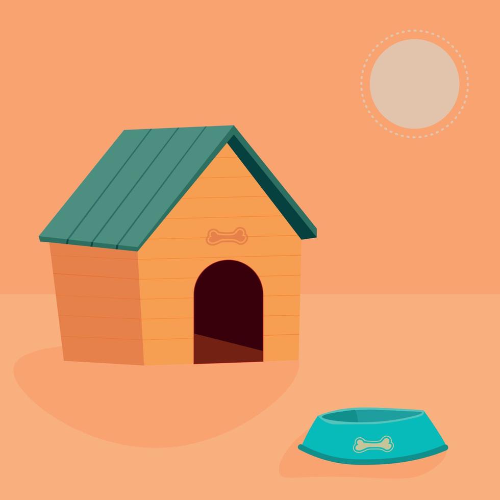 hond huis met blauw hond voedsel kom vector