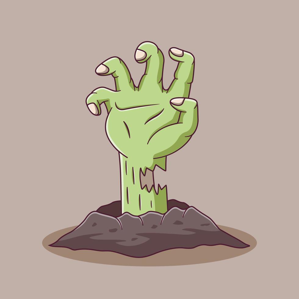 tekenfilm zombie hand- uit van de grond. zombie hand- mascotte tekenfilm karakter. halloween icoon concept . vlak tekenfilm stijl geschikt voor web landen bladzijde, banier, folder, sticker, kaart vector