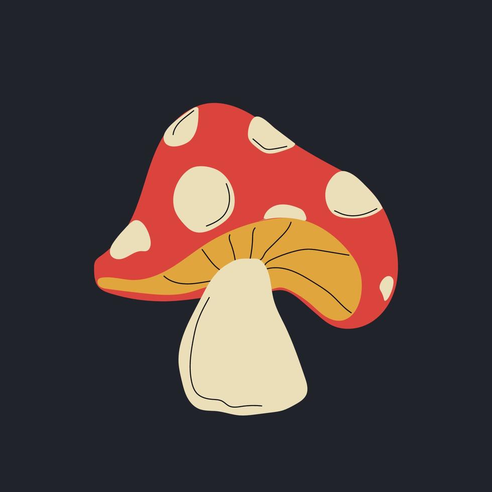 amanita muscaria, vlieg agaric paddestoel wijnoogst stijl tekening vector illustratie