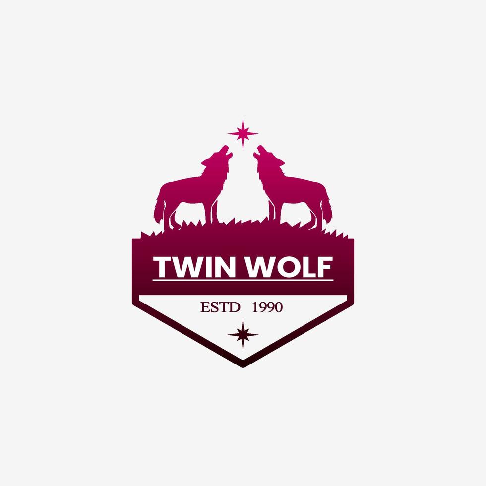 wolf silhouet logo. wolf wijnoogst logo. wolf silhouet logo voor bedrijf of overhemd ontwerp. tweeling wolf. luxe wolf logo. vector