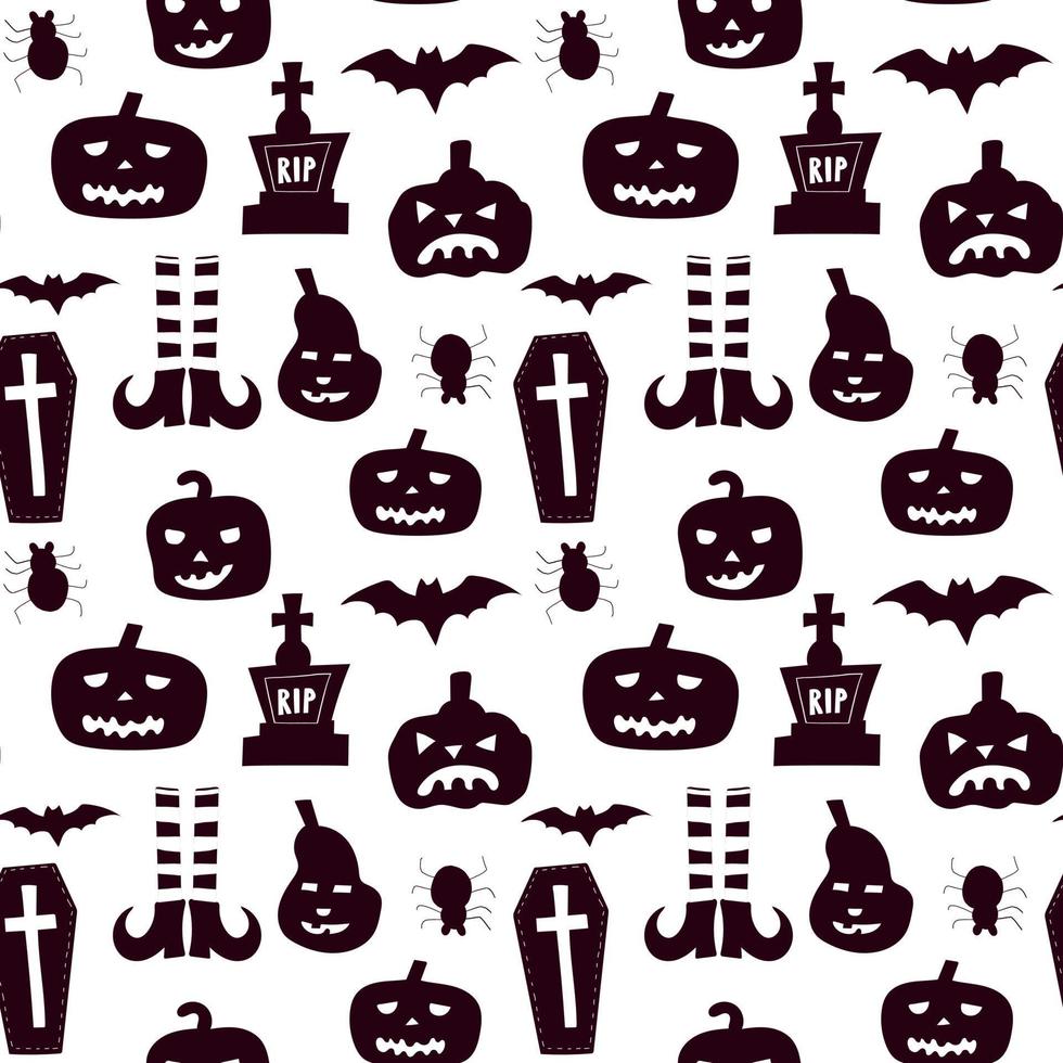 naadloos patroon met pompoenen, doodskisten en halloween symbolen vector