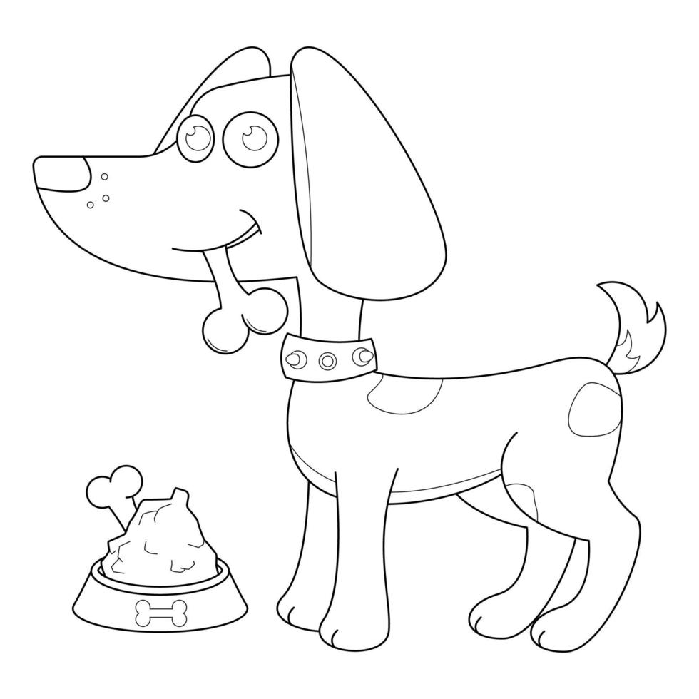 hond aan het eten botten geschikt voor kinderen kleur bladzijde vector illustratie
