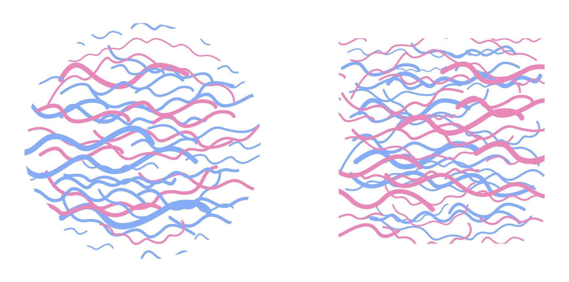 blauw en roze gebogen lijnen ingeschreven in cirkel en vierkant. vector