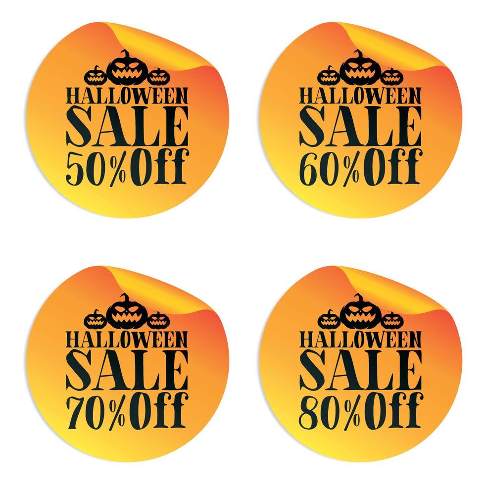 halloween oranje uitverkoop stickers reeks met pompoenen 50, 60, 70, 80 uit vector