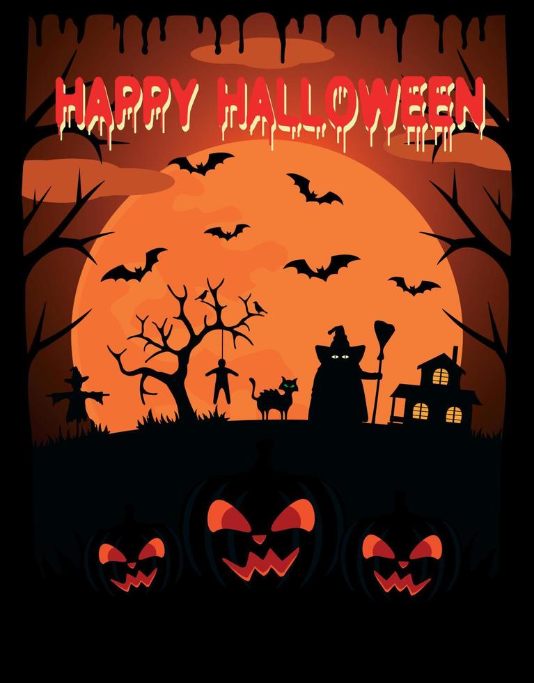 gelukkig halloween achtergrond met heks en eng pompoen vector