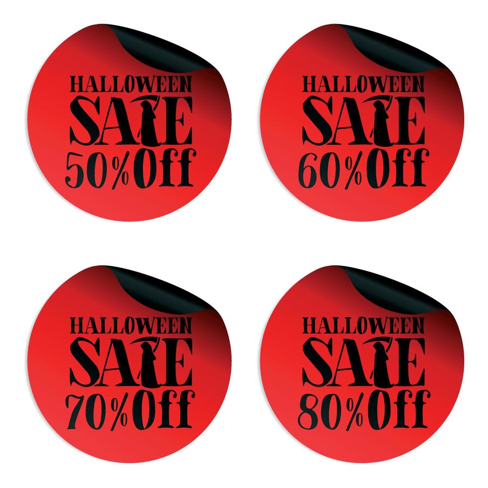 rood halloween uitverkoop stickers reeks met scytheman 50, 60, 70, 80 procent uit vector