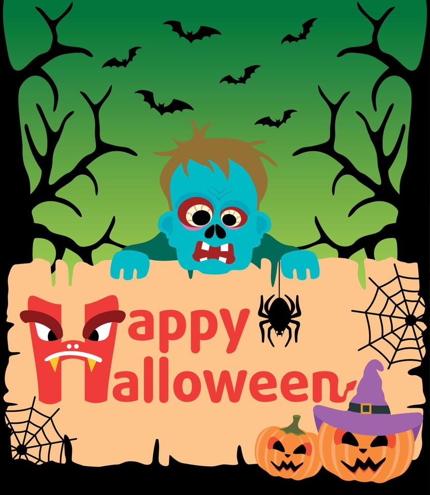 halloween achtergrond kaart met zombie vector