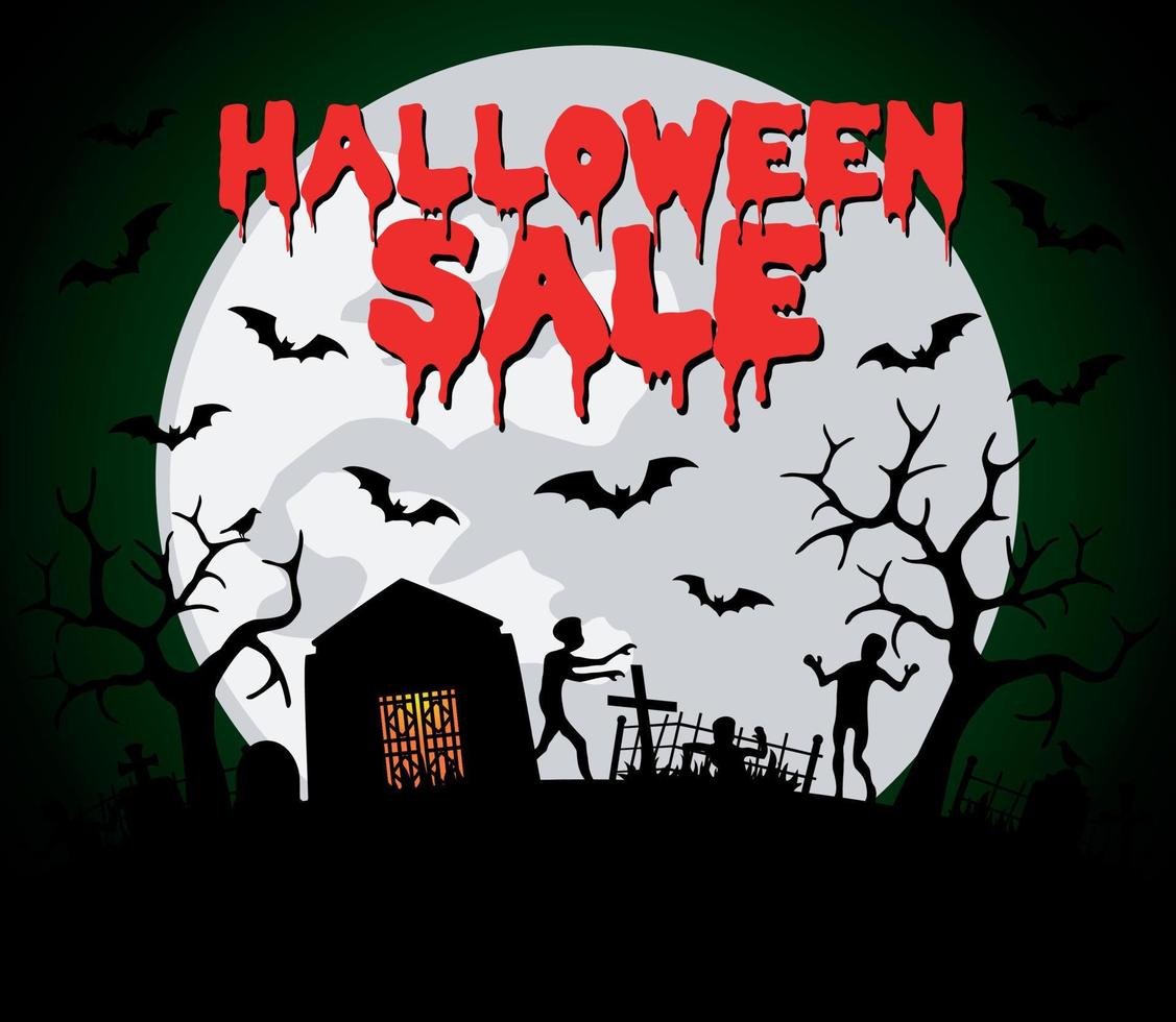 halloween uitverkoop achtergrond met zombies Bij een begraafplaats vector