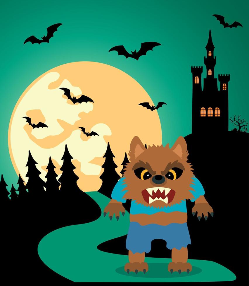 halloween achtergrond met weerwolf en vol maan vector