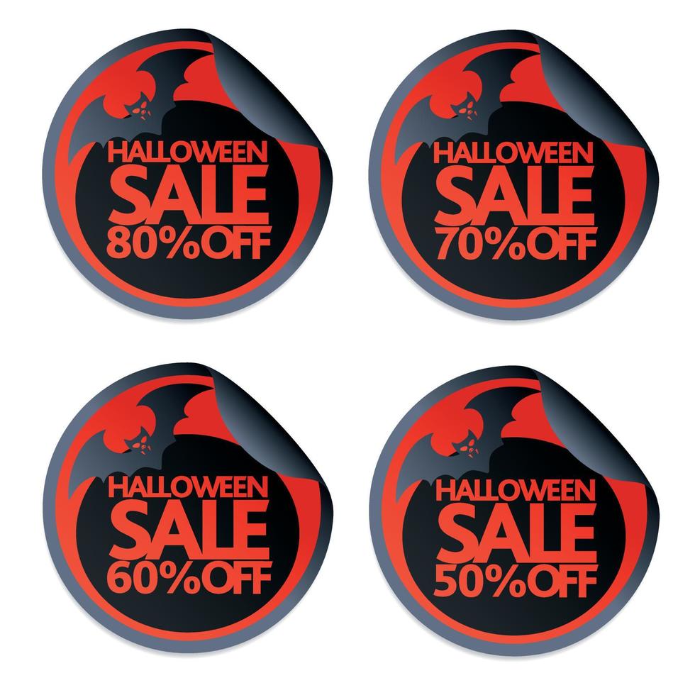 halloween uitverkoop stickers met knuppel 50,60,70,80 vector