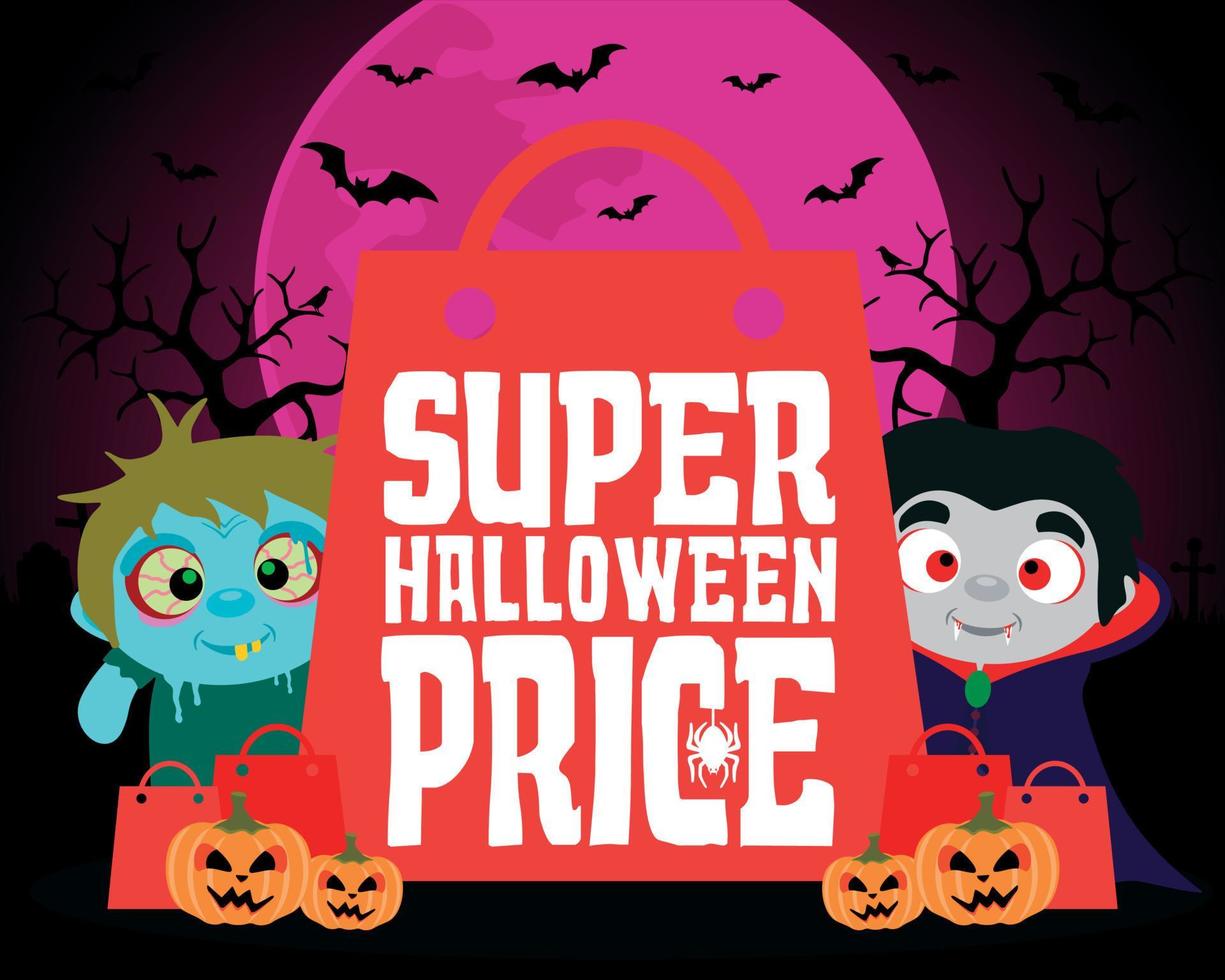 super halloween prijs ontwerp achtergrond met kinderen vector