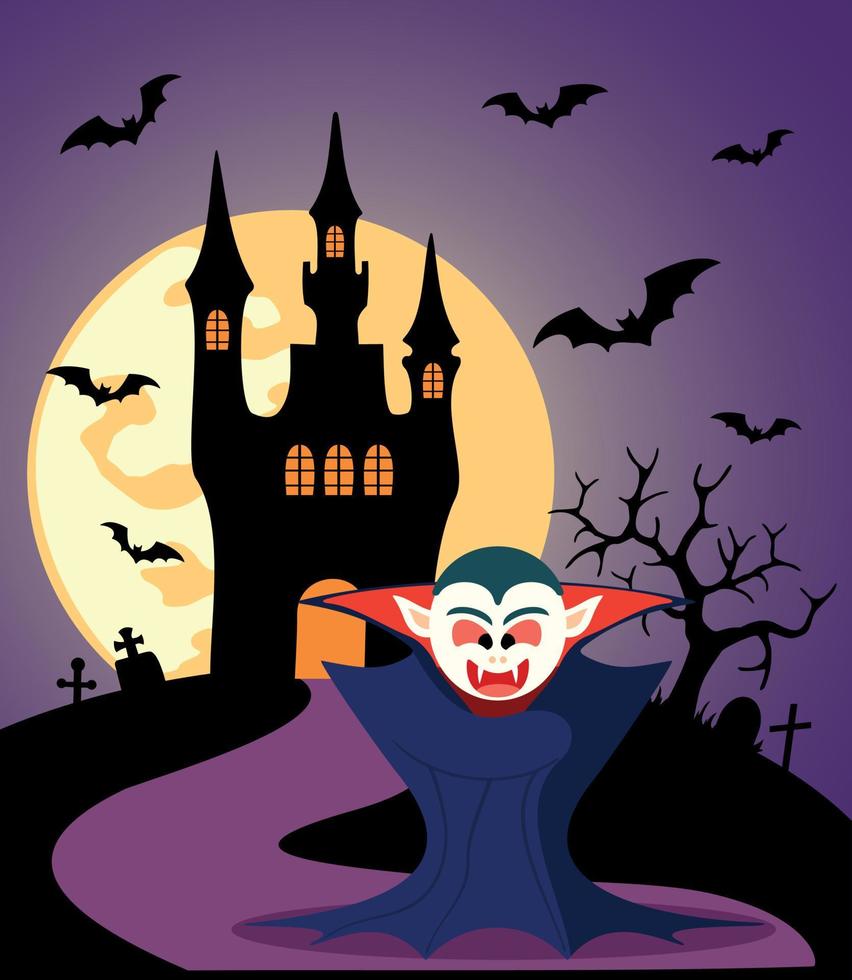 halloween achtergrond met dracula en vol maan vector