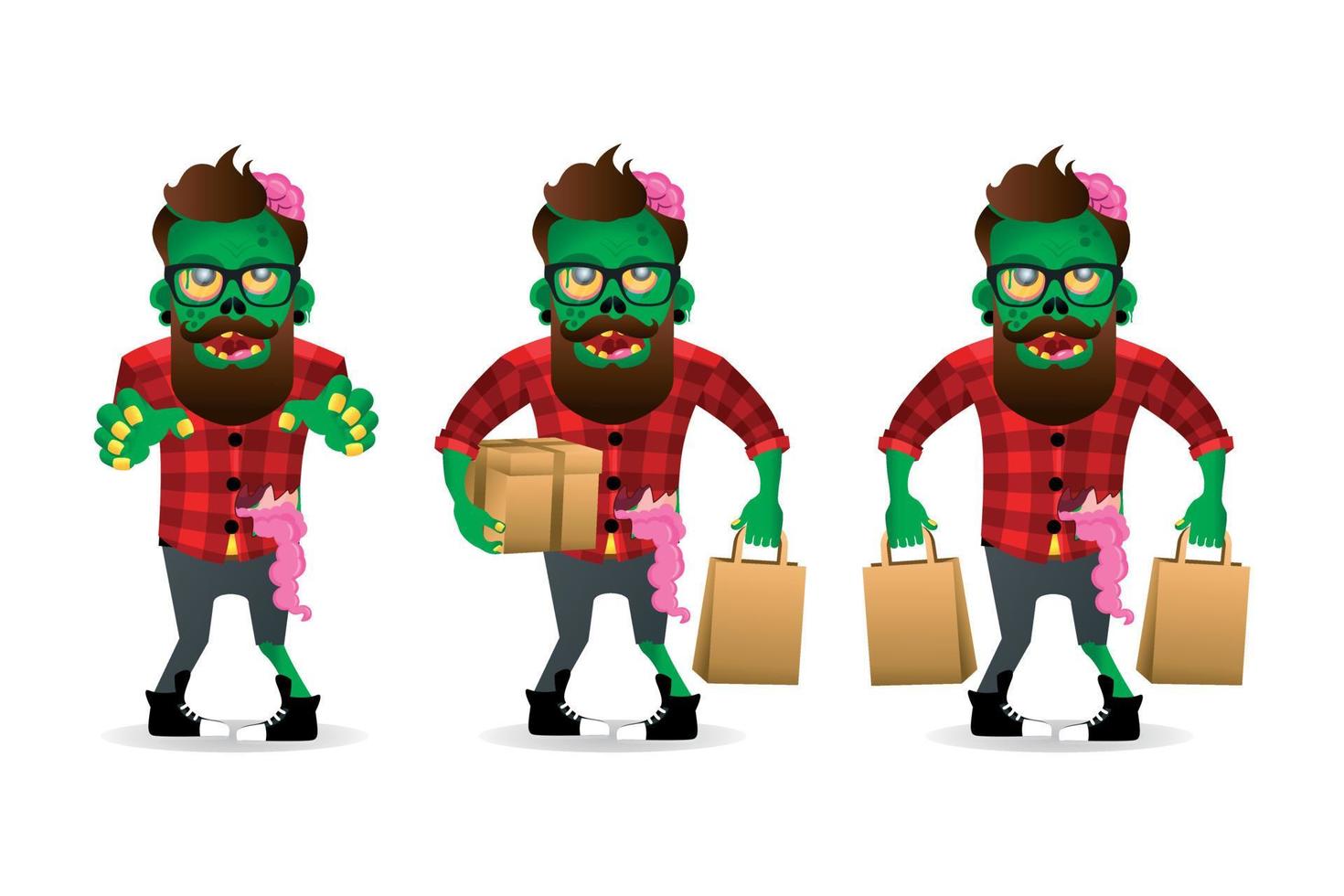 zombie hipster reeks geïsoleerd Aan een wit achtergrond. zombie mannen tekenfilm stijl vector