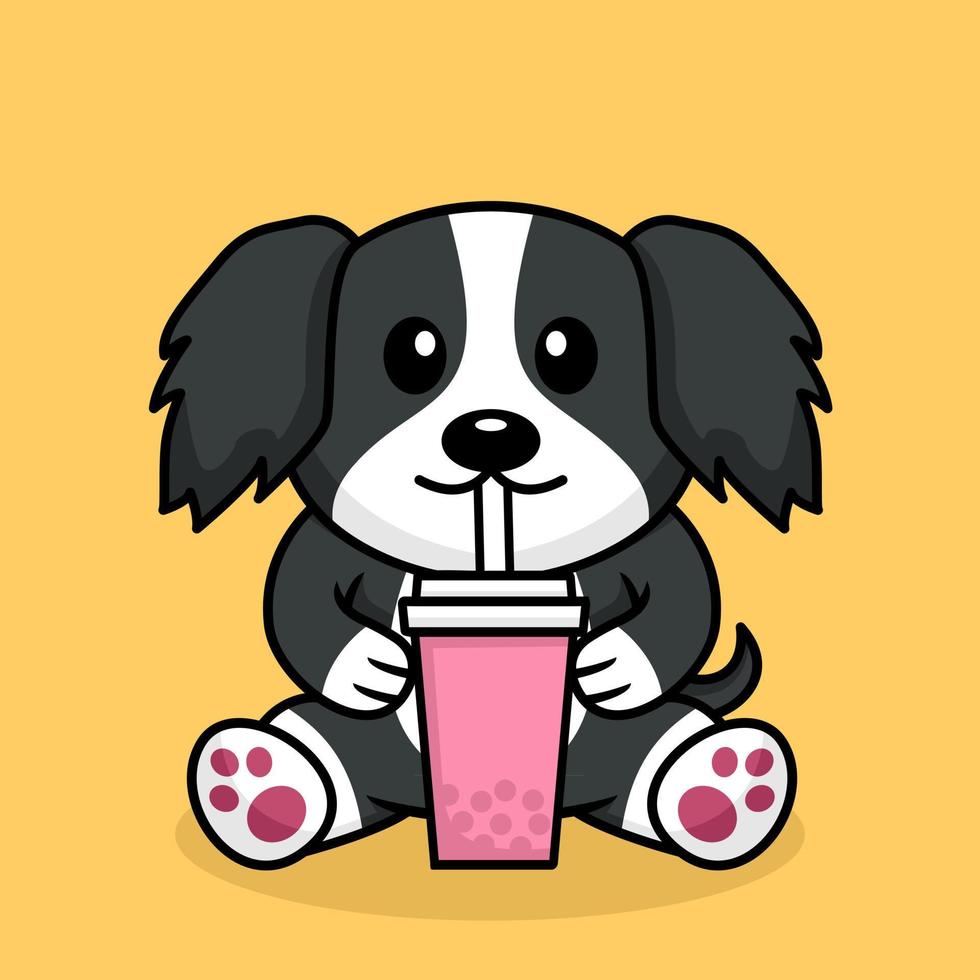 vector illustratie van schattig hond premie drinken boba