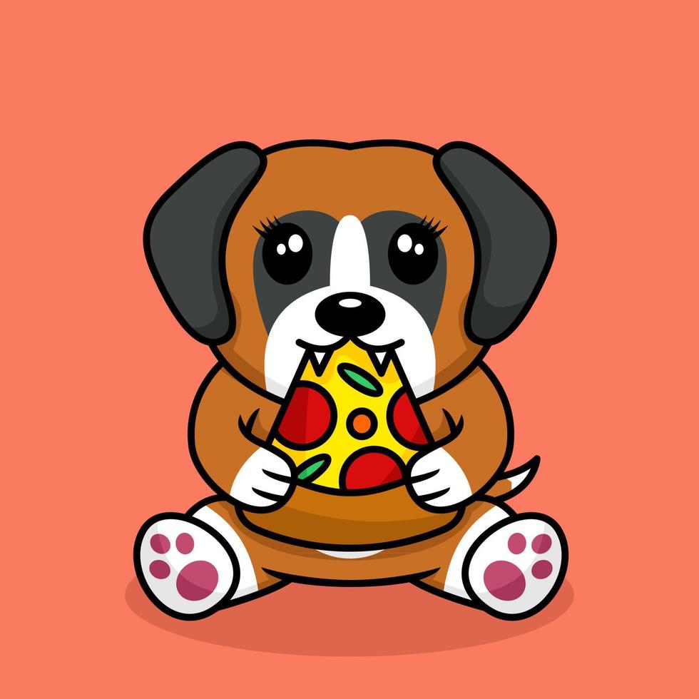 vector illustratie van premie schattig hond aan het eten pizza