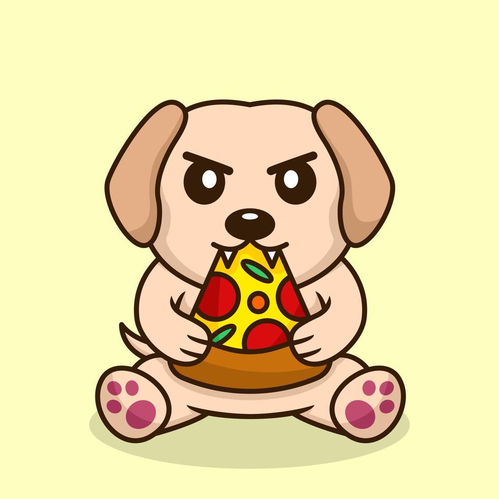 vector illustratie van premie schattig hond aan het eten pizza