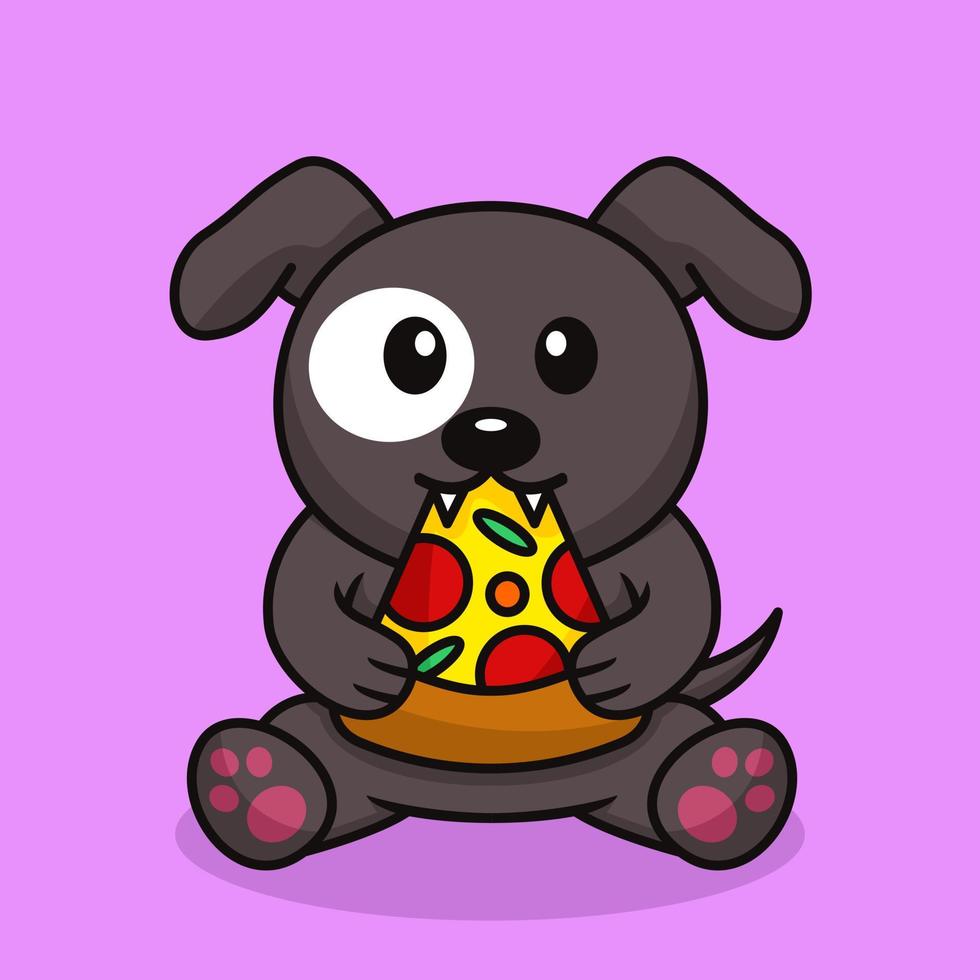 vector illustratie van premie schattig hond aan het eten pizza