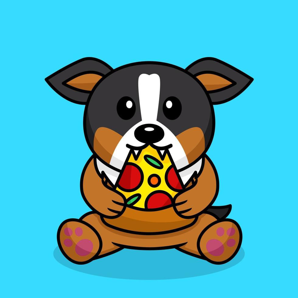 vector illustratie van premie schattig hond aan het eten pizza