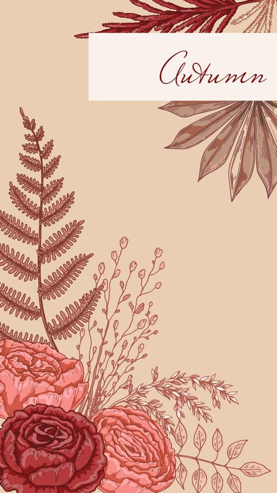 sociaal media verhalen sjabloon. herfst ontwerp met hand- getrokken modern bloem composities. vector illustratie