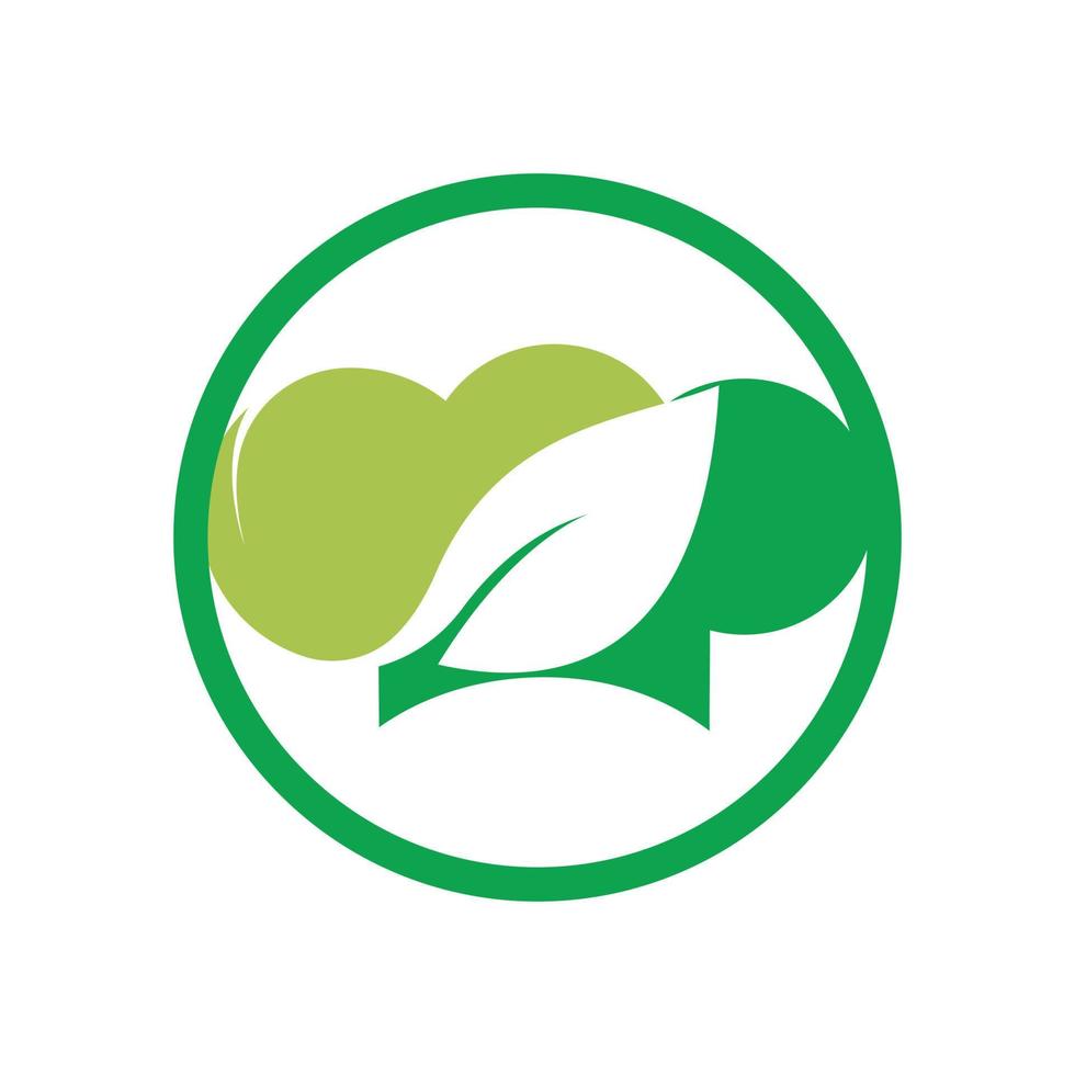 chef hoed logo met groen blad vector logo ontwerp.