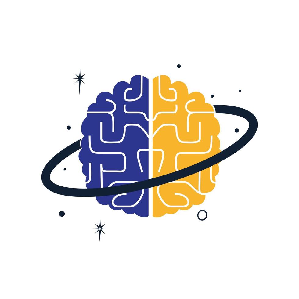 hersenen planeet vector logo ontwerp. intellectueel en slim logo concept.