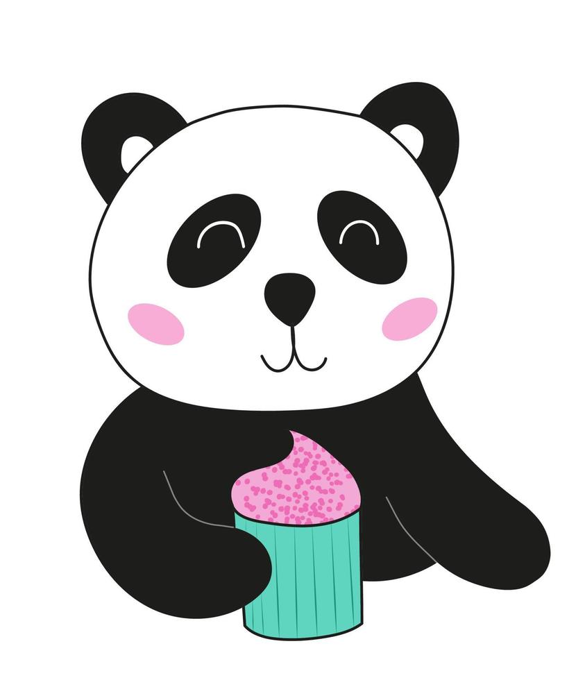 panda tekening met een koekje in poten. panda illustratie. panda met koekje. vector