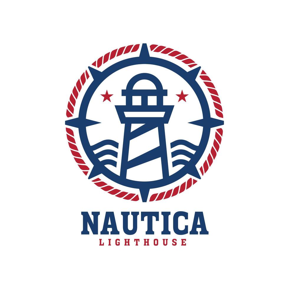 logo illustratie van nautische vuurtoren met touw en kompas, pak voor marinier bedrijf vector