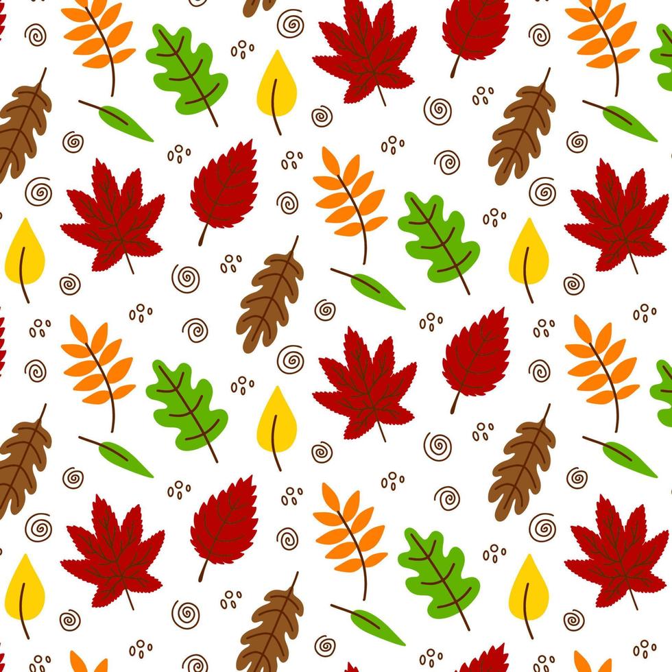 vector hand getekende herfstbladeren naadloze patroon op witte achtergrond. decoratieve doodle bladeren. cartoon Krabbel blad icoon voor bruiloft ontwerp, verpakking, textiel, kleding, sierlijke en wenskaarten