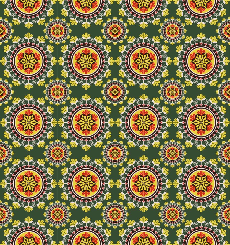 Afrikaanse etnisch cirkel bloem vorm naadloos patroon kleurrijk groen achtergrond. gebruik voor kleding stof, textiel, interieur decoratie elementen, bekleding, inpakken. vector