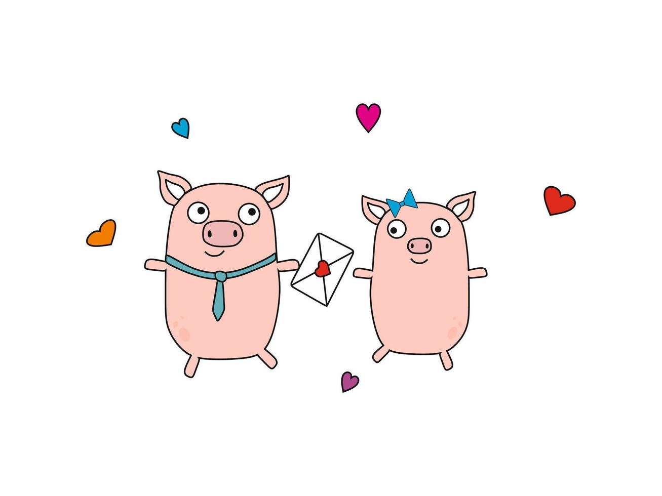 vector illustratie van zwijntjes vieren Valentijnsdag dag in tekenfilm stijl. kinderen illustratie.