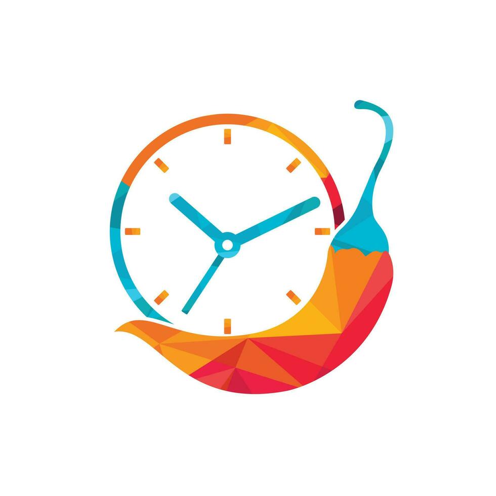 pittig tijd vector logo ontwerp sjabloon. Chili met klok icoon vector ontwerp