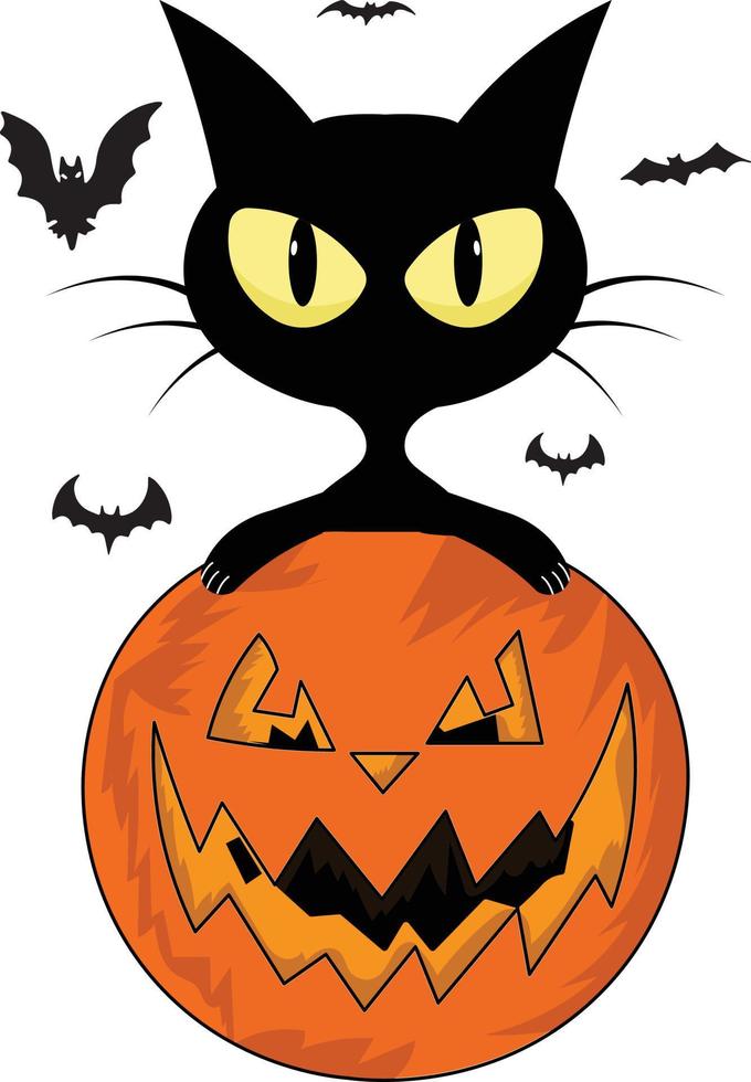 zwart kat met halloween pompoen vector