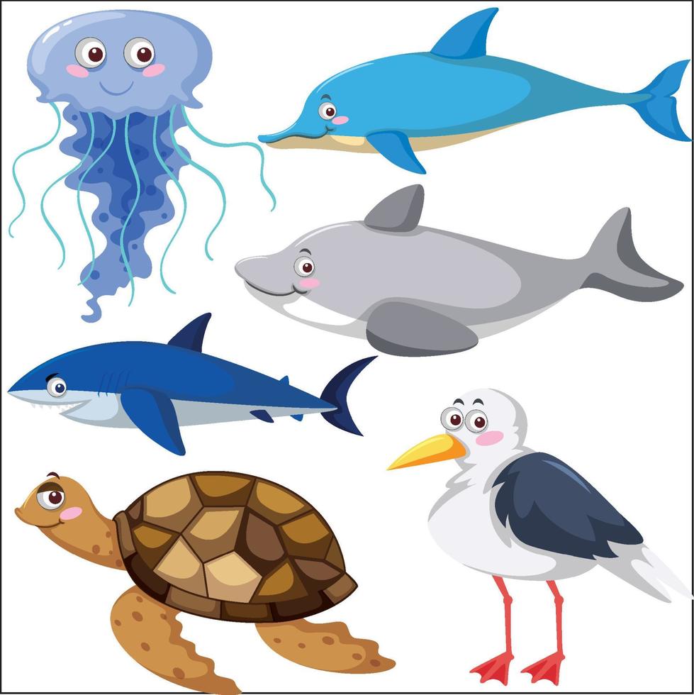 set van verschillende zeedieren vector